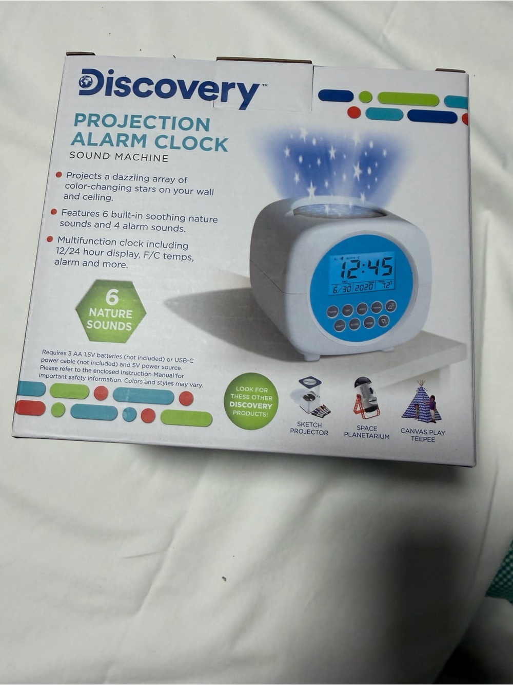 Alarm Clock Children Discovery Projection Alarm Clock - White with Blue Display